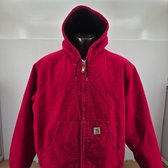 Faded Carhartt J140 RED Lightly Thrashed Hooded Active  Mens Jacket -Size  2XL - Picture 1 of 9